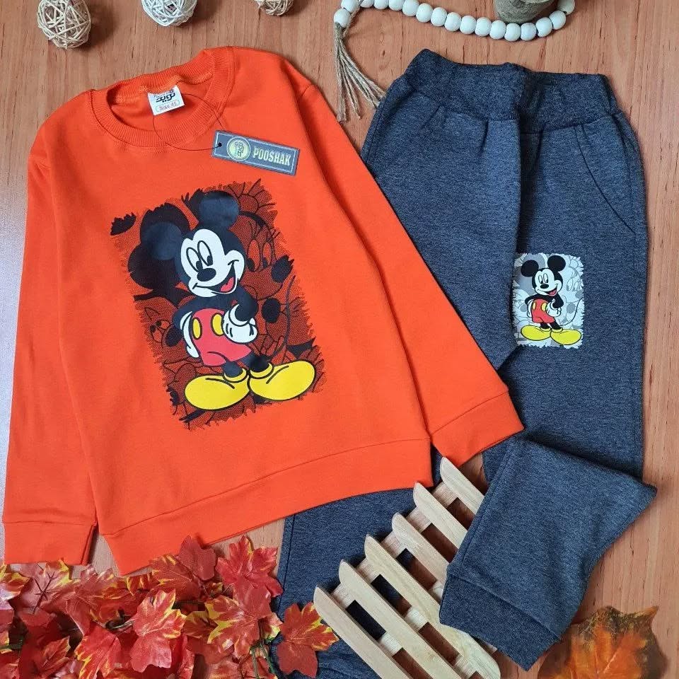 بلوز شلوار آستین بلند میکی موس نارنجی فروشگاه کودکانه ها