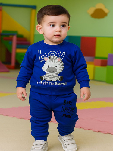 بلوز شلوار دورس بچگانه سایز 30 طرح زبرا رنگ آبی تند