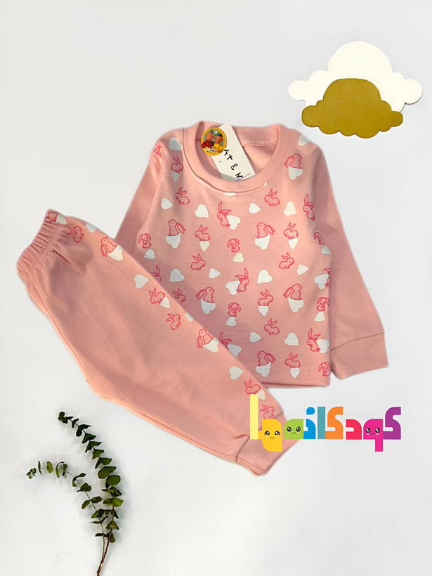 ست بلوز و شلوار دخترانه صورتی طرح قلب در سایز ۳۰ و ۳۵ با امکان خرید قسطی