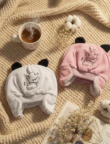 کلاه نوزادی سفید گوشدار تو کرک مدل خرسی فانتزی - فروشگاه کودکانه ها