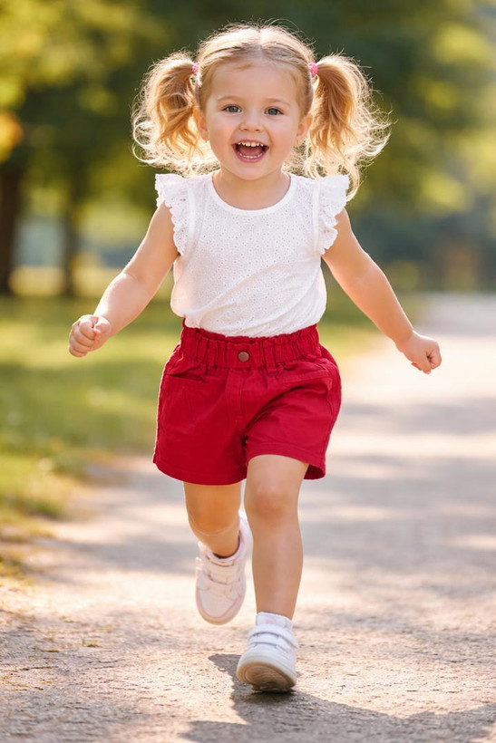 شلوارک کتان کمرچین قرمز بچگانه برند آنیت مناسب ۱ تا ۵ سال جیب دار فروشگاه کودکانه ها