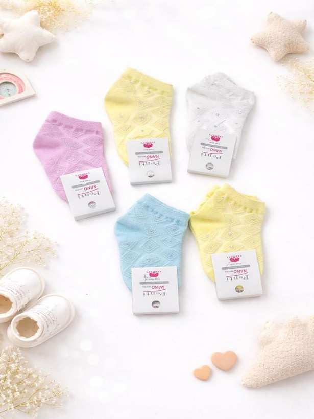 جوراب نوزادی دخترانه شایندار سایز فری تا یک سال در رنگهای پاستلی مناسب پوست حساس نوزاد فروشگاه کودکانه ها