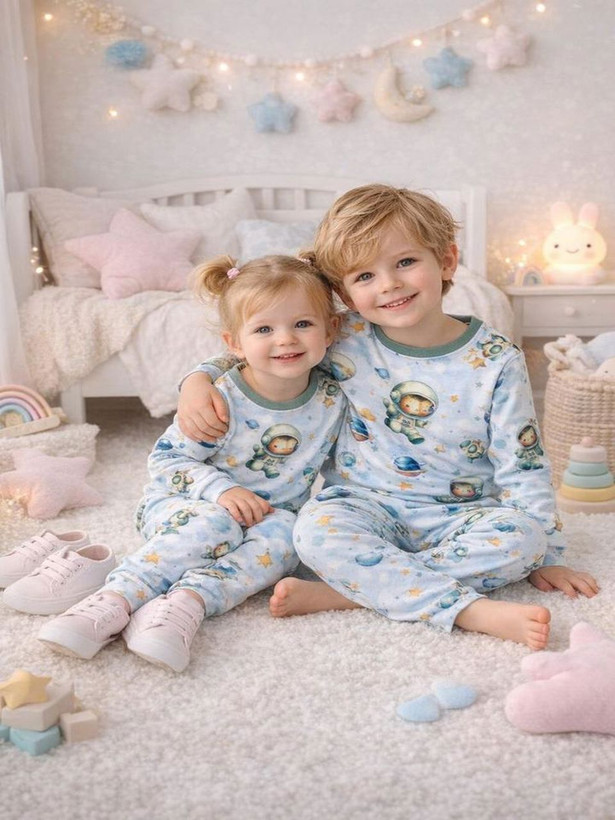 ست بلوز و شلوار بچگانه طرح فضانورد مناسب کودکان ۱ تا ۶ سال از جنس پنبه پلیاستر باکیفیت