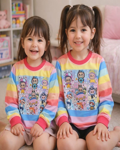 بلوز آستین بلند دخترانه نخی 100٪ پنبه طرح لبوبو سایز 35 تا 45 از فروشگله کودکانه ها