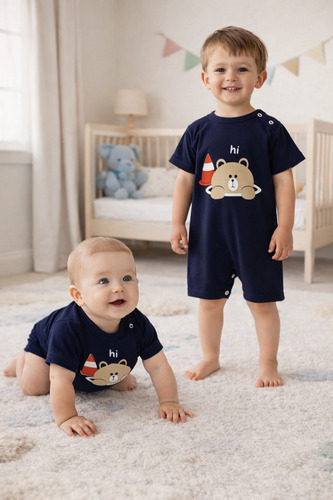 رامپر سرمهای تدی بیبی گپ جنس پنبه یکرو مناسب 6 تا 36 ماه