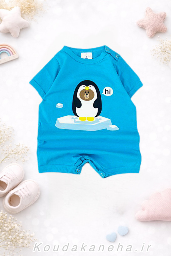 رامپر بیبی گپ آبی طرح پنگوئن پنبه ضد حساسیت مناسب 6 تا 36 ماه