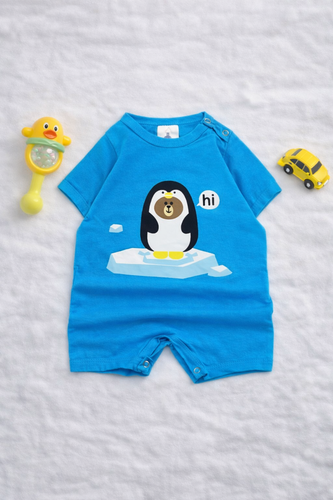 رامپر بیبی گپ آبی طرح پنگوئن پنبه ضد حساسیت مناسب 6 تا 36 ماه