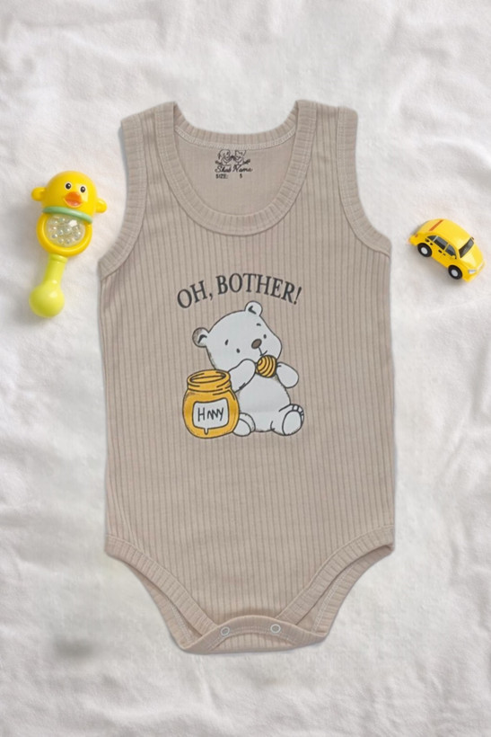 بادی رکابی کبریتی نوزادی کرم زیر دکمه با پارچه لطیف مناسب 6 ماه تا 4 سال