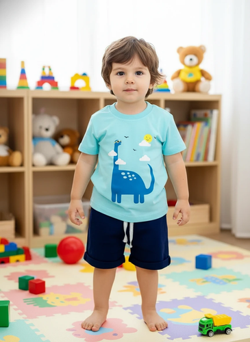 ست تیشرت شلوارک بچگانه بیبی گپ طرح دایناسور آبی خرید قسطی از فروشگاه کودکانه ها