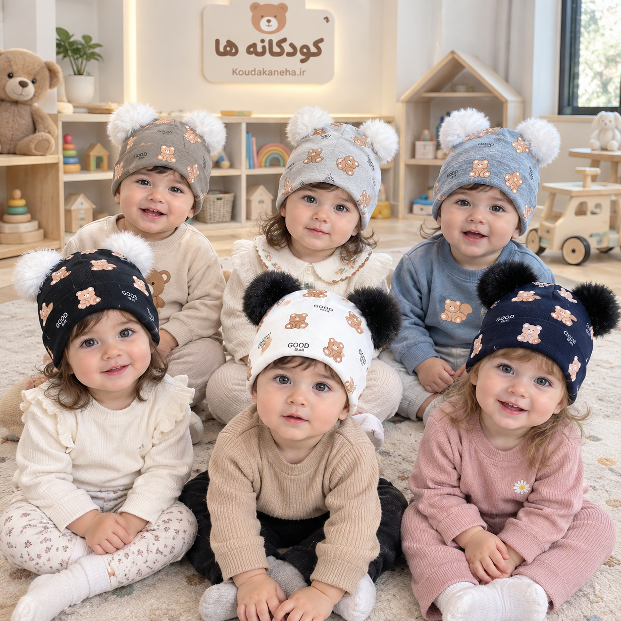 کلاه بچگانه خرسی دو پوم رنگ طوسی